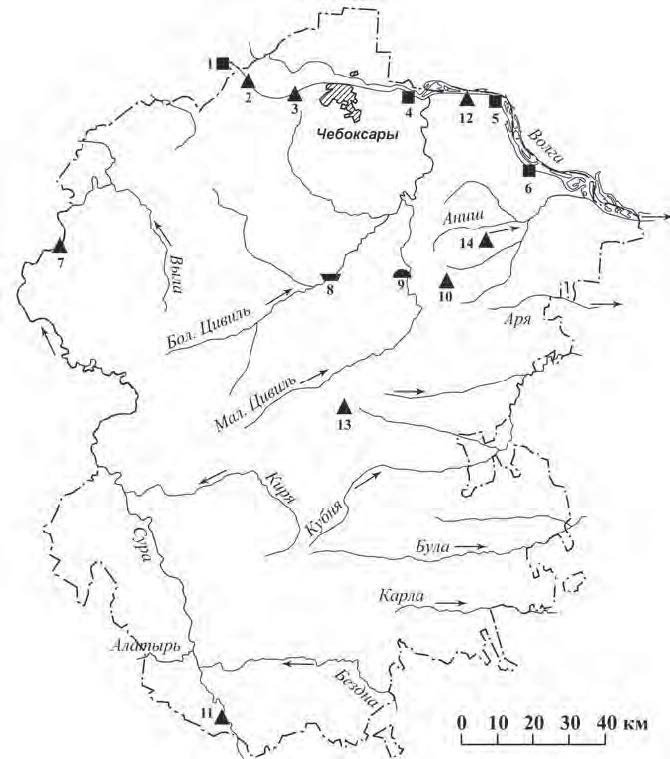 Карта случайных находок и археологических памятников АКИО Чувашии